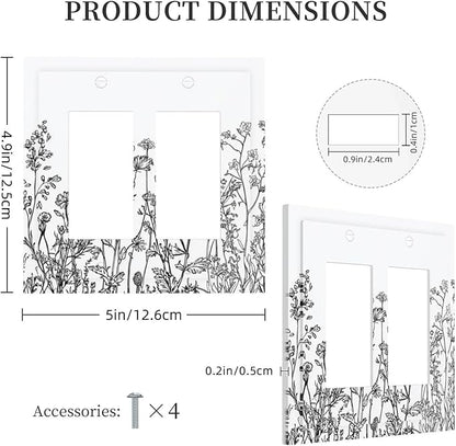 Decorative Outlet Covers Floral Wildflower Rustic Plant Leaves 2 Gang Double Gfci Rocker Electrical Wall Panels Light Switch Cover Plate For Farmhouse Cabin Decor
