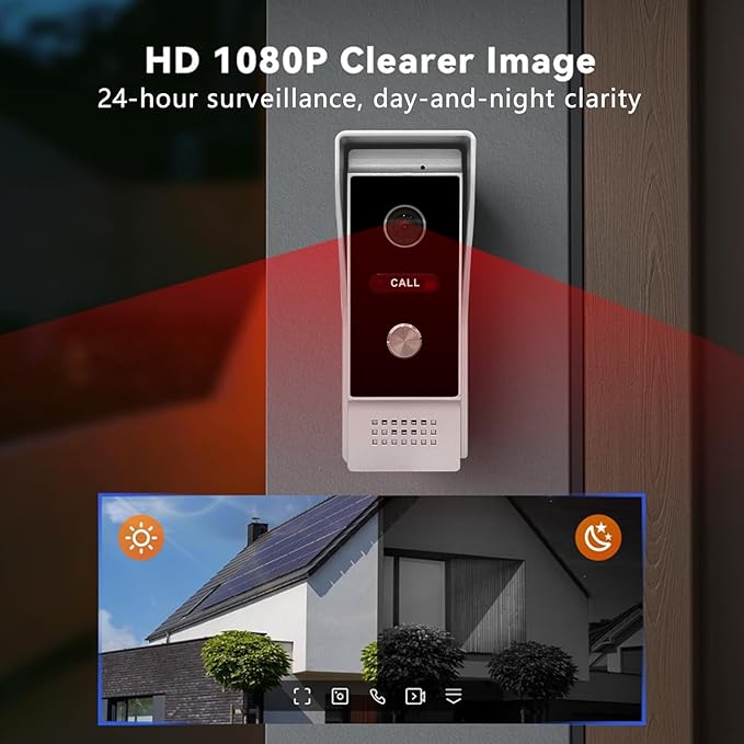 Video Doorbell with 7-inch LCD Monitor, Call Button Tuya WiFi Intercom Kit Smart Video Door Phone System 1080P 4-Wired Doorbell Camera Full Touch Monitors for Villa Home (Silvery)