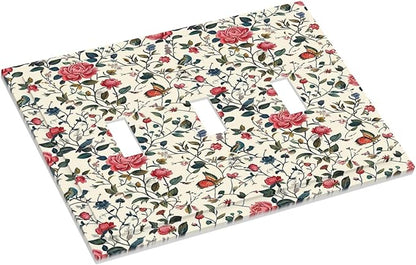 Decorative Switch Plates Vintage Flowers Rose Leaf Bird Butterfly 3 Gang Wall Plate Triple Toggle Light Switch Cover Faceplate Electrical Wall Panels for Bedroom living Room Decor