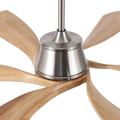 WINGBO 60" Smart Ceiling Fan with Light, Dimmable LED Light, 6-Speed Remote/APP/Voice Control, Solid Wood Blades Fan for Bedroom/Living Room/Shop Works with Alexa or Google Assistant Light Wood Color