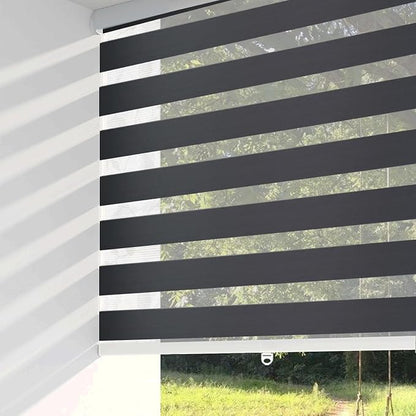 ShadesU Cordless Zebra Blinds – Light Filtering Dual-Layer Window Shades for Privacy (Black Color) (Maximum Height 72") (Width 44")