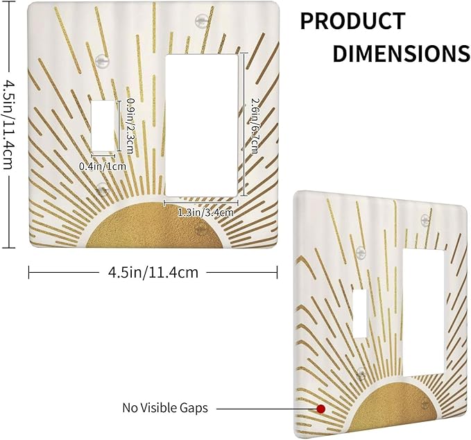 Decorative Outlet Covers Boho Mid Century Gold Sun Sunbeams 2 Gang Light Switch Cover Plate Single Toggle 1 Rocker Wall Plates for Electrical Outlets Switch Plate Covers for Bedroom Decor