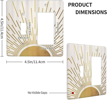 Decorative Outlet Covers Boho Mid Century Gold Sun Sunbeams 2 Gang Light Switch Cover Plate Single Toggle 1 Rocker Wall Plates for Electrical Outlets Switch Plate Covers for Bedroom Decor