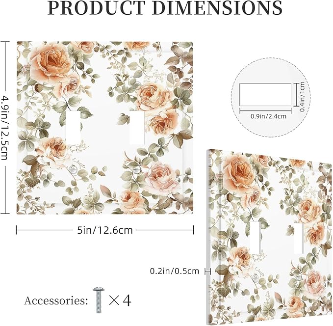 Decorative Switch Plates Vintage Warm Color Orange Flowers And Leaves 2 Gang Double Toggle Outlet Light Switch Cover Wall Plate Electrical Faceplate for Bedroom living Room Decor