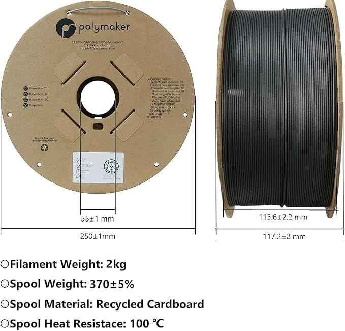 Polymaker PA6-CF Nylon Filament 1.75mm 2kg Black Carbon Fiber Nylon 3D Printing Filament - PolyMide PA6-CF Warp Free 3D Printer Filament