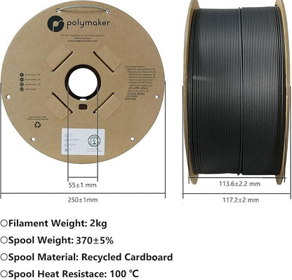 Polymaker PA6-CF Nylon Filament 1.75mm 2kg Black Carbon Fiber Nylon 3D Printing Filament - PolyMide PA6-CF Warp Free 3D Printer Filament