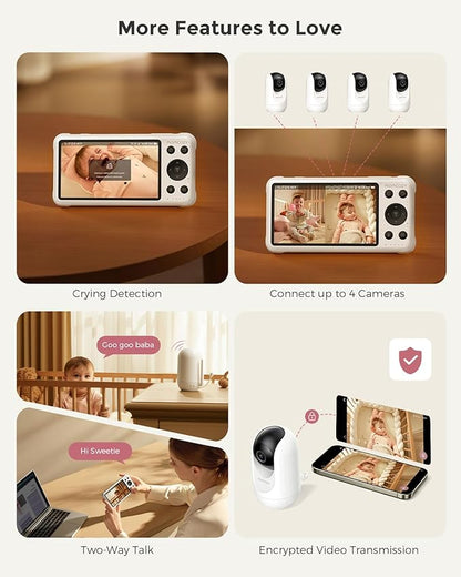 Momcozy BM04 Smart WiFi Baby Monitor with 2 Cameras, 5'' 1080P Split Screen Video Baby Monitor with Camera and Audio, Clear Night Vision, 5000mAh Battery, 2-Way Audio