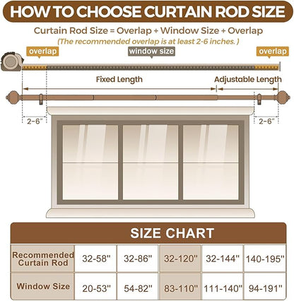 KAMANINA Curtain Rods 32 to 120 Inches (2.6-10ft), 7/8 Inch White Curtain Rods for Windows 66 to 120, Long Adjustable Drapery Rod with Round Finials