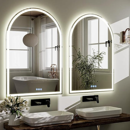 BEAUTYPEAK 40x30 LED Arch Bathroom Mirror with Lights, Anti-Fog, Dimmable, Backlit + Front Lit, Lighted Bathroom Vanity Mirror for Wall, 3 Colors, Memory Function, Tempered Glass, Shatter-Proof