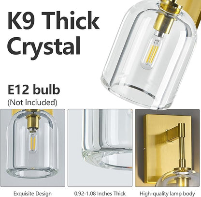 Modern Crystal Wall Sconces Indoor Gold Wall Lamp Vanity Wall Lighting for Bathroom Bedroom Living Room Stair（1Pack）