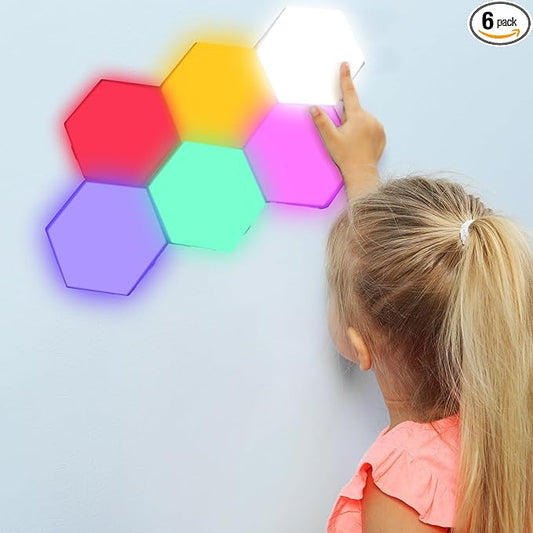 6 Pcs Hexagon Autism Lights LED Wall Panels Touch Sensitive Lights Visual Stimulation for Home Living Room Kids Bedroom Decor Autism Gift Adults