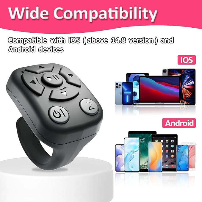 TikTok Scrolling Ring - Bluetooth Remote for TikTok Clips & Tunes, iPhone-Compatible Fingertip Wireless Bluetooth Controller, Ideal for iPad, iOS & Android, with Lively Camera Shutter-(Black)