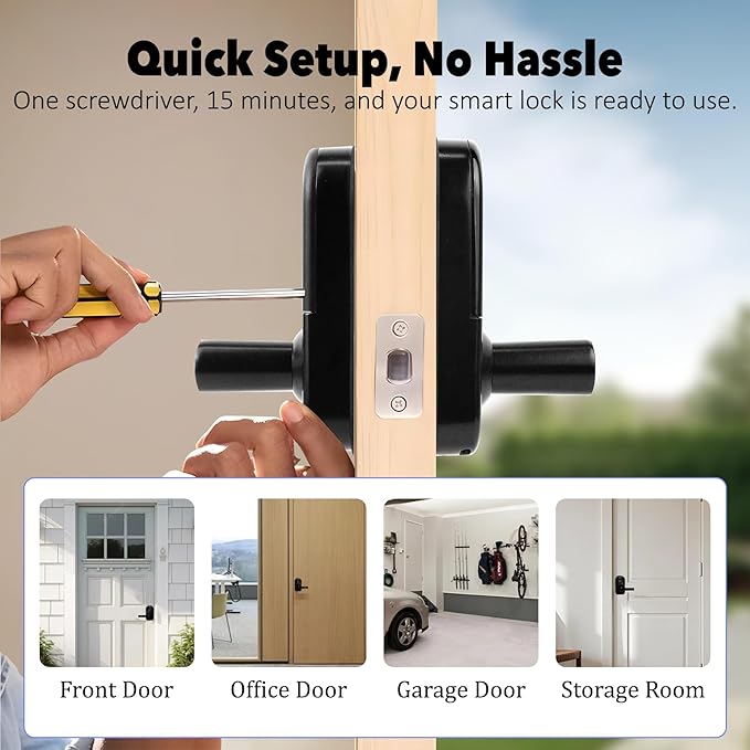 Fingerprint Smart Door Lock with Handle, Keyless Entry Door Knob with Digital Keypad, Electric Deadbolt Remote App Access & Doorbell, Digital Lock for Home, Office Matte Black