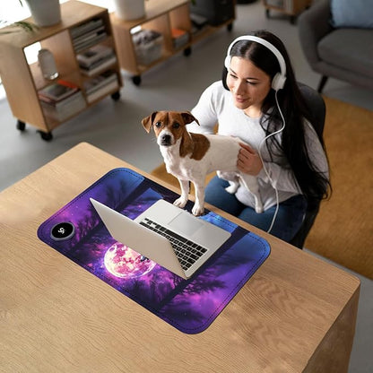 Heated Mouse Pad with 3 Temperature Settings(104°F–122°F),Large 24x14.2 Inch PU Leather Heated Desk Mat,Waterproof Warming Pad for Office,Gaming & Cold Hands Relief,Moon Wolf Howling