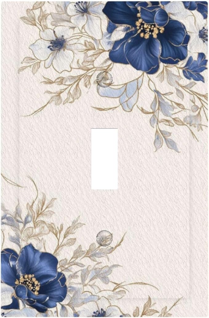 Decorative Light Switch Cover Plate Rustic Blue White Flowers Floral Penoy 1 Gang Wall Plate Oversized Single Toggle Wall Cover Plate Jumbo Electrical Switchplate Face Plate