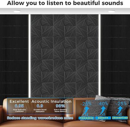 16 Pack Large Fold Soundproof Wall Panels, 12 x 12 x 0.47 in Sound Proof Foam Panels for Walls, 1.2lb/ft³ High Density, Thicker 0.47in, Acoustic Panels, Sound Dampening Panels Black