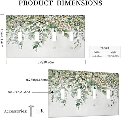 Light Switch Covers Sage Green Eucalyptus Watercolor Plant Leaves Quad Toggle Electrical Faceplate 4 Gang Wall Plate Decorative Switch Plates for Bedroom Bathroom Decor