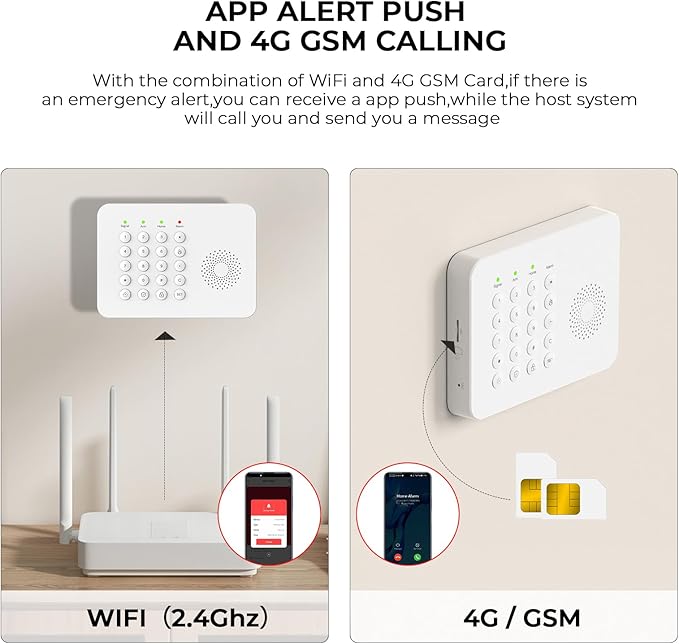 PGST Wireless Home Alarm System,Smart Home Security System,DIY Expandable Door Alarm/Motion Sensors with 4G Call/Phone App Alert,24/7 Professional Monitoring,13 Pieces Alarm Kits For Villa,Kids Safety