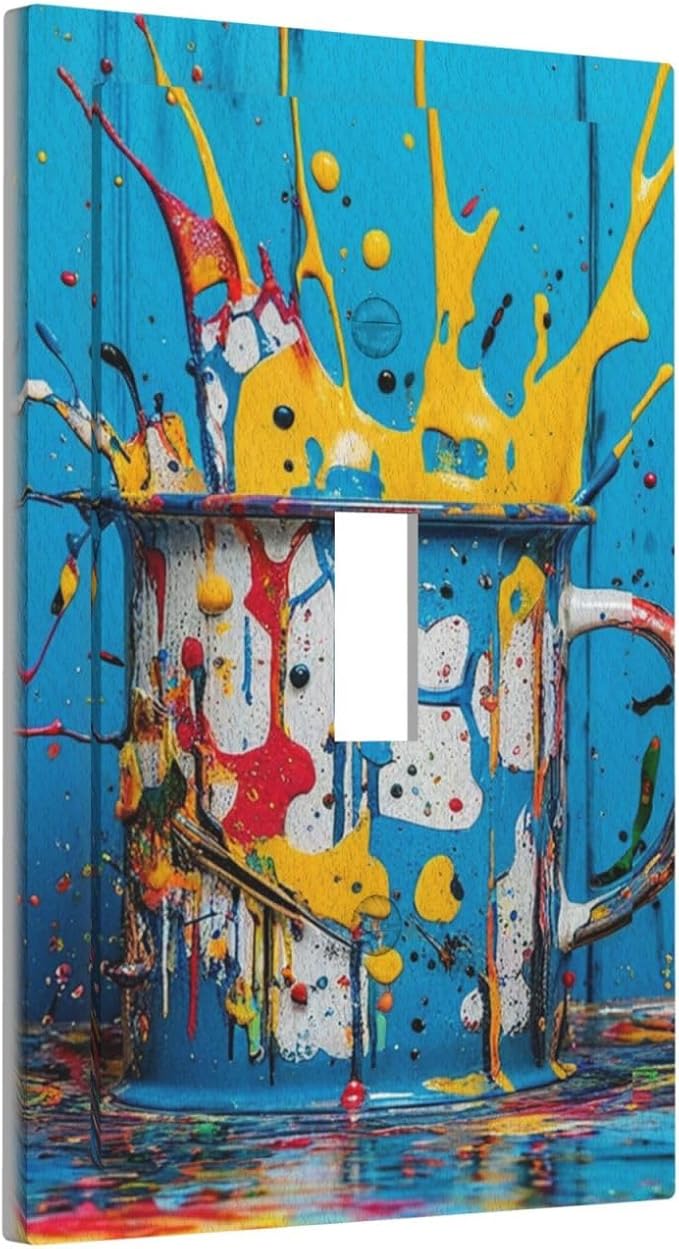 Decorative Light Switch Cover Plate Colorful Paint Splatters Blue Wood Plank 1 Gang Wall Plate Oversized Single Toggle Wall Cover Plate Jumbo Electrical Switchplate Faceplate
