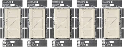 Lutron Caseta Original Smart Dimmer Switch (Lutron Smart Hub Required), for LED Lights, 150 Watt, Single-Pole/3-Way, No Neutral Required, PD-6WCL-LA, Light Almond, 5 Pack
