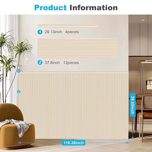 Art3d Wainscoting Wall Panel Kit, 37.8" Tall Beadboard Panels for Walls, Polystyrene Board and Batten Wall Panel Kit, Easy DIY Decorative Trim for Living Room, Kitchen, Bedroom – Covers 31 Sq.Ft