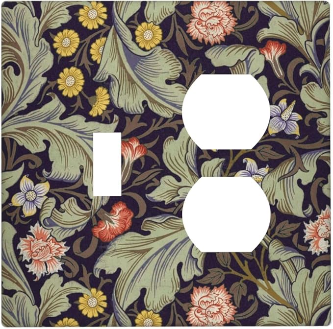 Boho William Morris Floral Green Leaves Flower Wallplates 1 Toggle 1 Duplex Switch Plate Electrical GFCI Faceplate Decorative Light Switch Covers for Farmhouse Home Decor