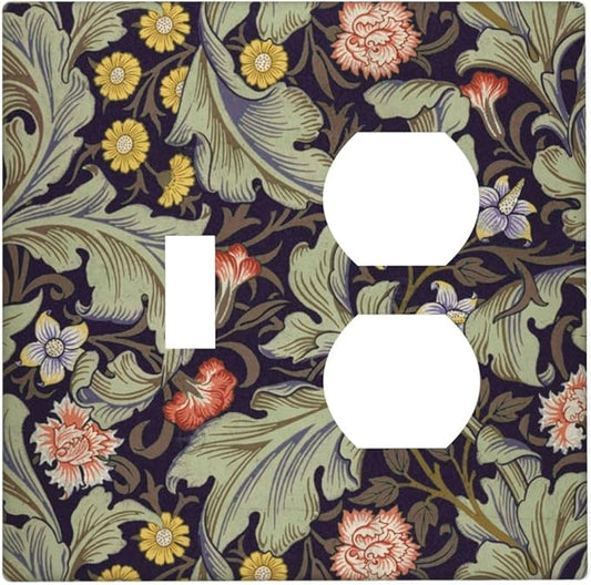 Boho William Morris Floral Green Leaves Flower Wallplates 1 Toggle 1 Duplex Switch Plate Electrical GFCI Faceplate Decorative Light Switch Covers for Farmhouse Home Decor