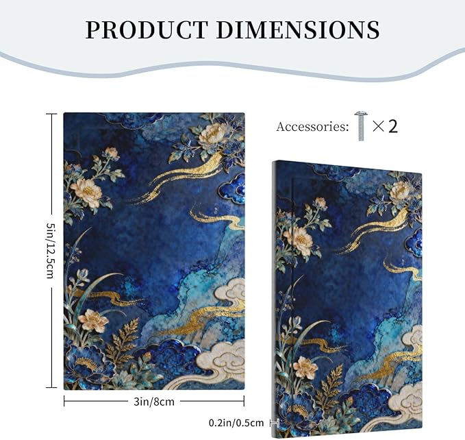 Decorative Light Switch Cover Plate Blue White Flower Gold Line Cloud 1 Gang No Device Single Blank Outlet Covers Wall Plates for Electrical Outlets Faceplate for Bedroom Home Decor