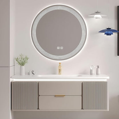 Modern Bathroom Vanity with Sink - Wall Mounted Vanity Cabinet with High-Definition Smart Storage Mirror, Time Display & LED Lights, Defogging | Bathroom Sink Cabinet (Mirror Cabinet, 52in)