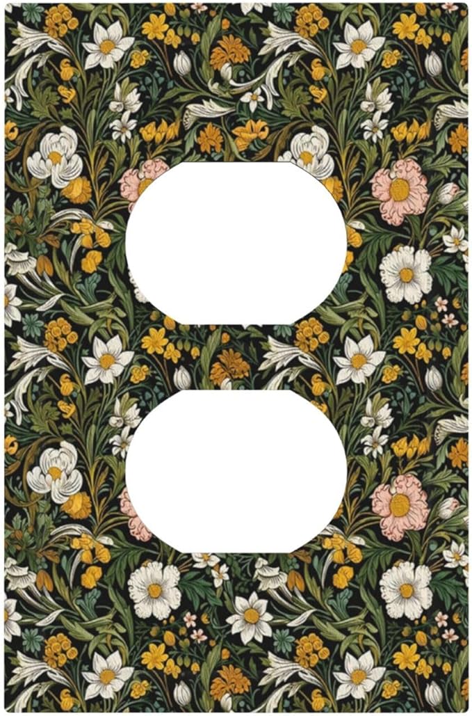 Decorative Outlet Covers Rustic Green Leaf White Daisy Yellow Floral 1 Gang Duplex Light Switch Cover Plate Unique Wall Plate Electrical Switch Plate Covers for Bedroom Home Decor