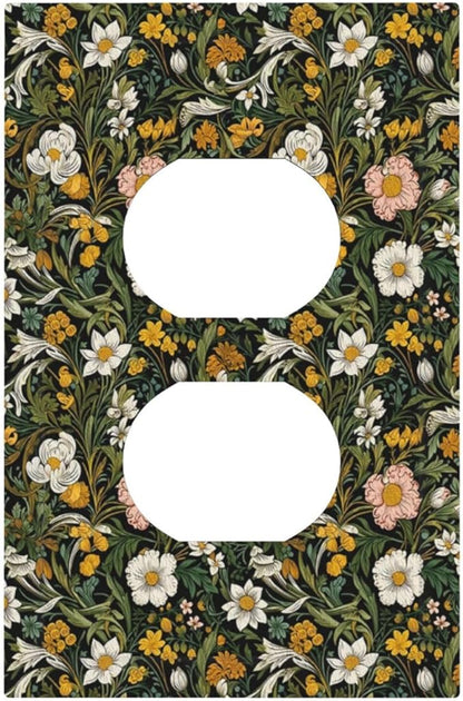 Decorative Outlet Covers Rustic Green Leaf White Daisy Yellow Floral 1 Gang Duplex Light Switch Cover Plate Unique Wall Plate Electrical Switch Plate Covers for Bedroom Home Decor