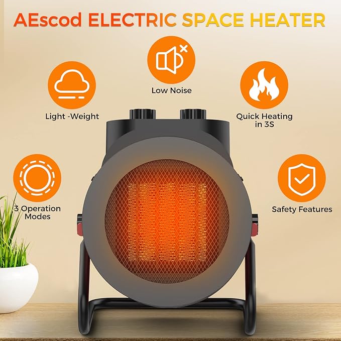 1500W Electric Space Heater with 90 Adjustable Angle, Overheat Protection, Heater for Garage, Office, Indoor Use