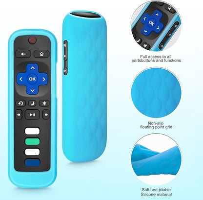2 Pack Remote Cover for Roku,Compatible with All Roku TV Remote Case Blue and Purple