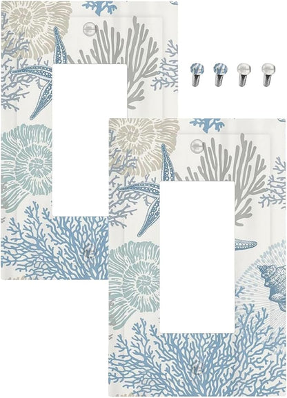 Decorative Outlet Covers Blue Starfish Coral Seaweed 1 Gang Rocker Light Switch Cover Plate Single Decora Light Switch Covers Wall Plate Faceplate for Bedroom Decor （2 Pack）