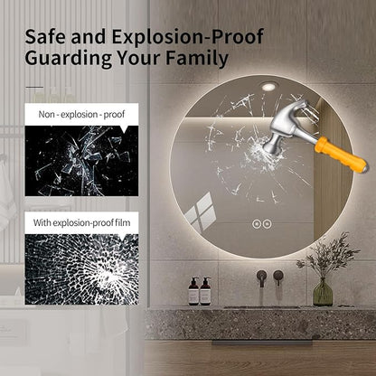 Round LED Bathroom Mirror with Light, Backlit Mirror for Bathroom, Frameless LED Smart Vanity Mirror with 3 Color Lights, Anti-Fog, Smart Touch Button, Shatter-Proof, IP65, 90+ CRI(28" L x 28" W)