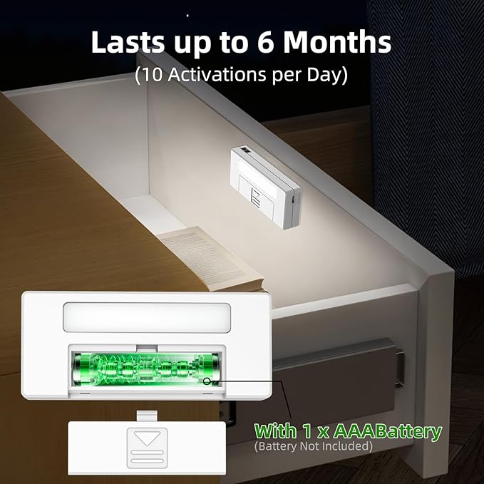 Drawer Lights When Open, 6-Pack Closet Lights Battery Operated with Door Sensor, Cabinet Lights When Open for Drawer, Pantry, Kitchen, Gun Safe, Wardrobe