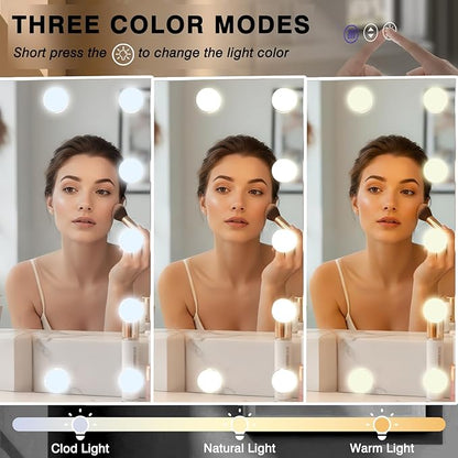 55x36 LED Bathroom Mirrors for Over Sink, Makeup Mirror with LED Bulbs, 3 Colors and Stepless Dimmable CRI90+, Anti-Fog Mirror, Shatter-Proof, Waterproof, Anti-Corrosion, Memory, Wall Mounted