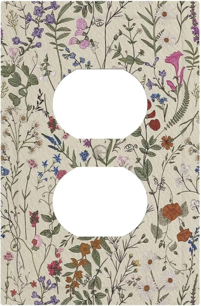 Decorative Switchplate Covers Beige Background Boho Red Flowers Plant Leaf Single Duplex Wall Plate Covers Light Switch Cover 1 Gang Outlet Plate Electrical Faceplate for Country Bedroom Decor