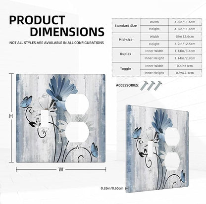 Decorative Outlet Covers Rustic Blue White Daisy Ink Flower 2 Gang Light Switch Cover Plate Single Toggle Duplex Wall Plates for Electrical Outlets Switch Plate Covers for Bedroom Home Decor