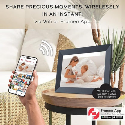 IMPECCA 10.1” Wi Fi Digital Picture Frame, Touch ScreenSmart Picture Frame, 32GB Storage up-to 50,000 Photos, Auto-Rotate, Slideshow, HD 1280x800 IPS Share via Frameo APP