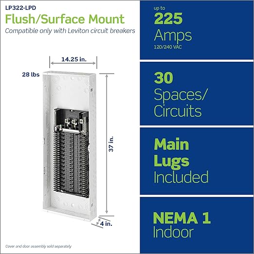 Leviton 30 Space, 30 Circuit Indoor Load Center with Main Lugs, LP322-LPD