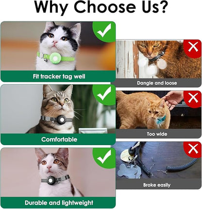 Cat Tracker, Waterproof Pet Tracker for Cats, Cat Tracker Collar with Safety Elastic Buckle, Compatible with Apple Find My App (Only iOS), No Monthly Fee, Light Green