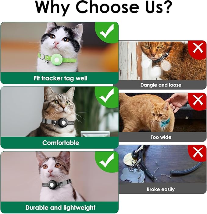 Cat GPS Tracker for Cats, Waterproof Pet GPS Tracker with Safety Elastic Buckle, Compatible with Apple Find My App (Only iOS), No Monthly Fee, Light Green