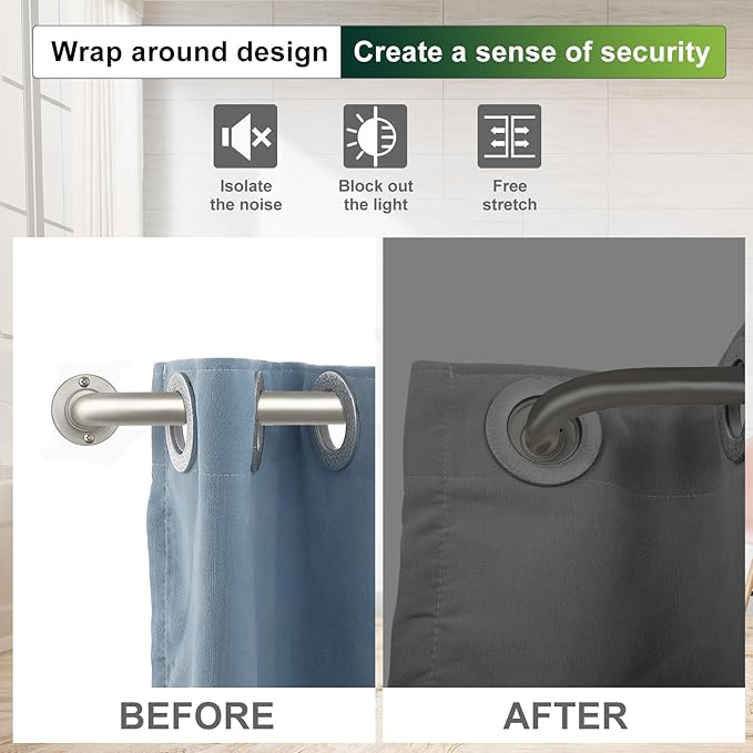 Nickel Wrap Around Curtain Rods 28 to 48 In:Blackout Heavy duty Adjustable Window Curtain Rod for Bedroom,Industrial Darkening Curved French Metal Single Drapery Rods Easy Install,Satin Nickel