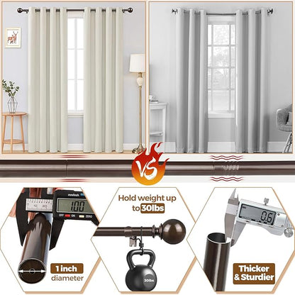 KAMANINA 1 Inch Bronze Curtain Rods for Windows 120 to 170 Inches, Long Heavy Duty Curtain Rod 140 to 195 Inches (11.6-16.2ft), Decorative Drapery Rod with Round Finials