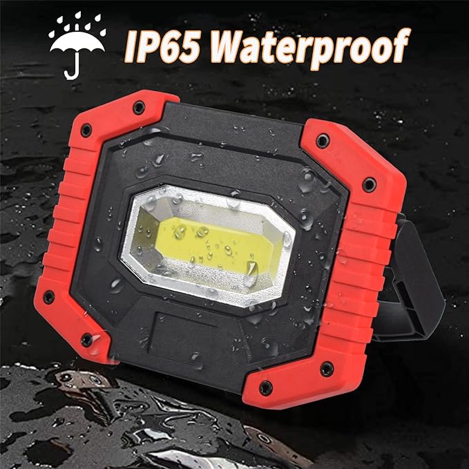 OTYTY LED Work Light 2-Pack, 30W 1500LM Portable Rechargeable Flood Lights with Magnetic Base, 4200mAh Battery for Outdoor, Camping, Hiking, Emergency, Car Repairing, Job Site Lighting (W841Red)