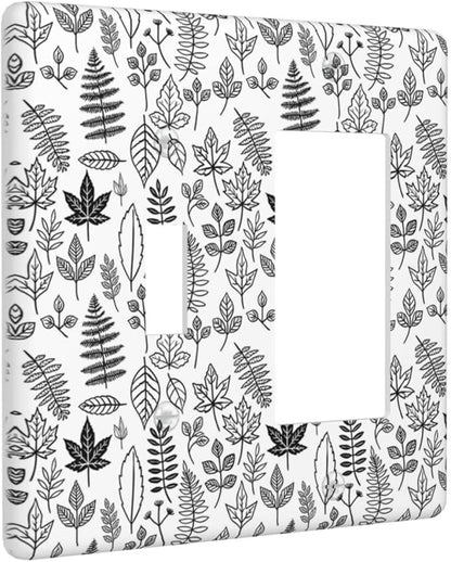 Black White Leaf Wheat Maple Leaf Plant Outlet Covers 1 Toggle 1 Rocker Combination Light Switch Cover Plate Decorative Wall Plate Electrical Switch Plates for Bedroom Bathroom Decor