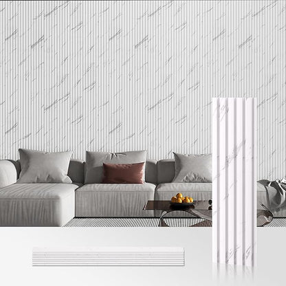 OUZUGIE WPC Acoustic Slat Wall Paneling, 8-Pack 96 x 6 Inches 3D Wall Panels for Interior Wall Decor,Living Room,TV Background,Study Room,Office Spaces,Bedroom,Low Grille (White)
