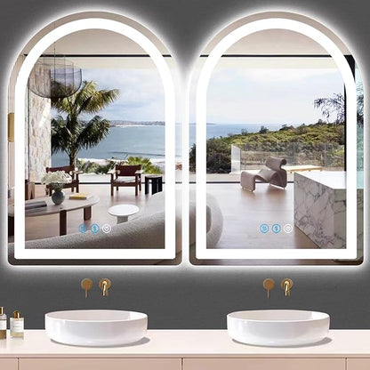 THEKLA 16 x 24 Inch LED Arched Mirror with Lights Memory 3 Color Adjustable Brightness Frontlight Arch Lighted Vanity Mirror for Bathroom Wall TableTop AntiFog 24" Bathroom Smart Arch Light up Mirrors