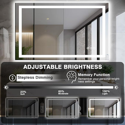48"x30" LED Bathroom Mirror with Front & Backlit, Anti-Fog, Dimmable, Plugin/Hardwired, Shatterproof & Corrosion Proof, Wall Mount, Modern Style